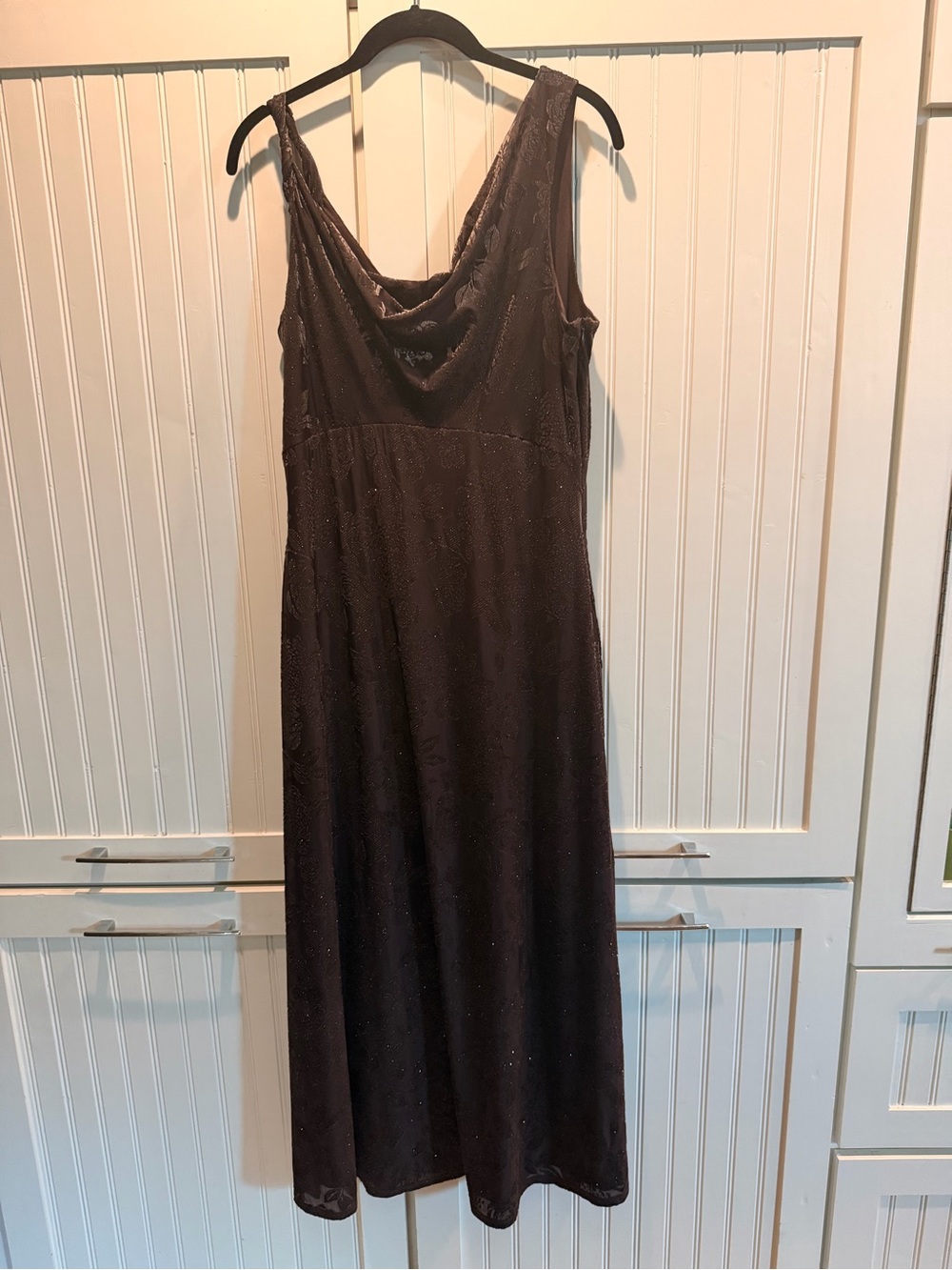 Formal Sleeveless Cowl Neck Dress in Deep Brown - 12